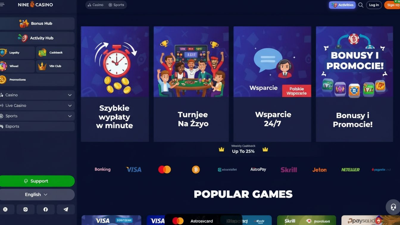 Wizualizacja interfejsu Nine Casino PL